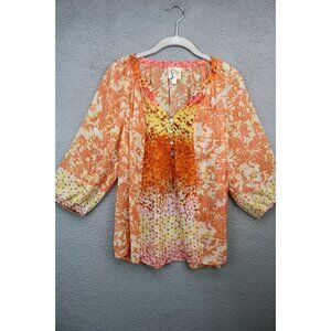 Fig & Flower 3/4 Balloon Sleeve Sheer Floral Blouse-Small-Cottagecore
